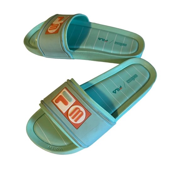Fila Melissa MLSA PVC blue and coral slides size 7 - Picture 1 of 6